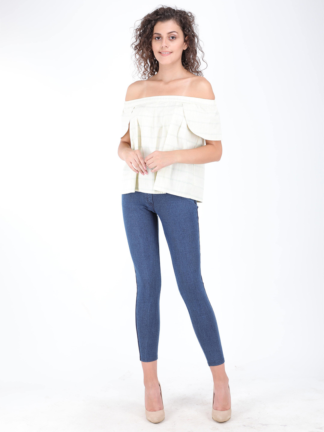 Streaks & Crosses Horizontal Striped Off-Shoulder Cotton Bardot Top