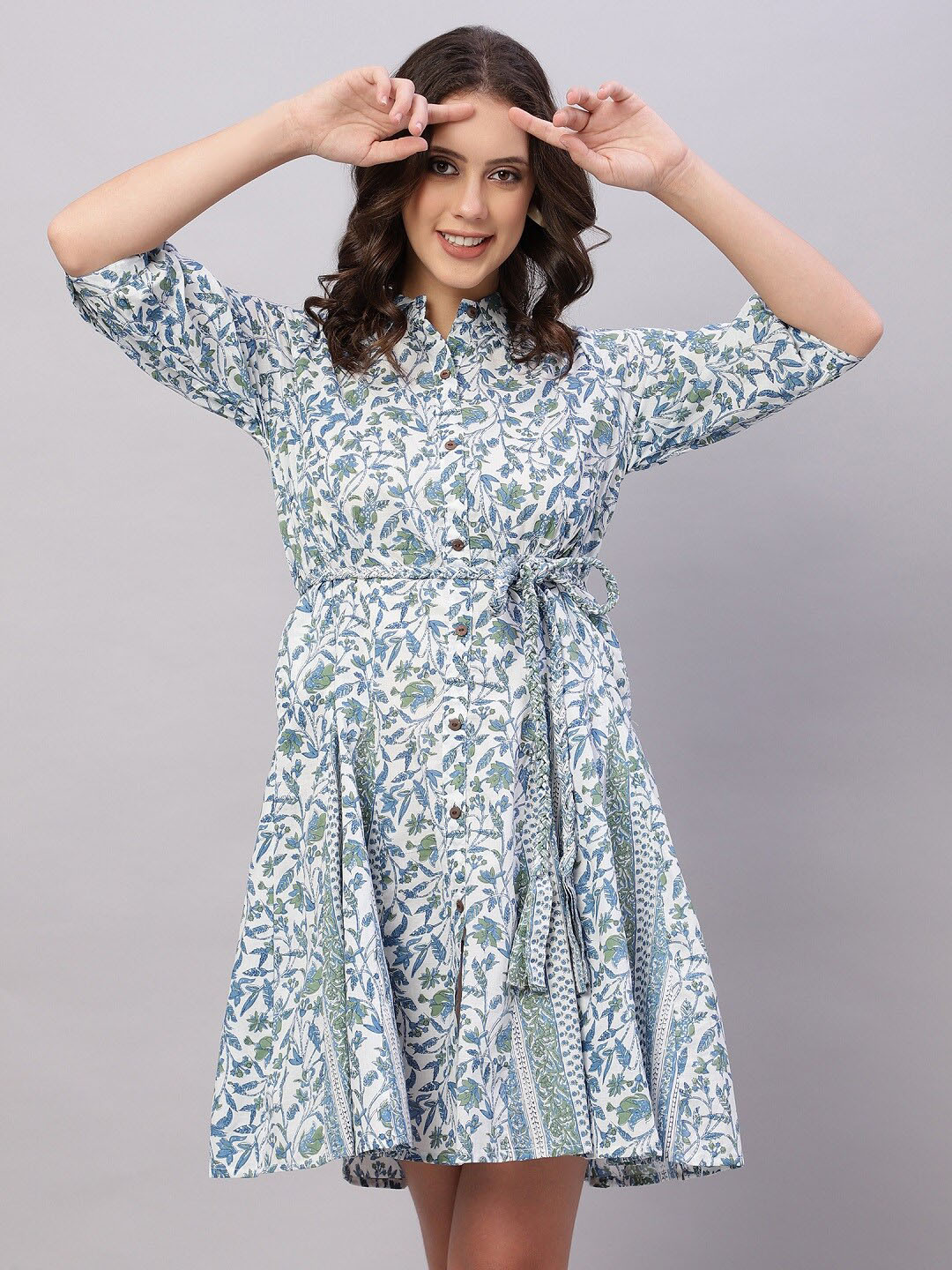 FLAMBOYANT Floral Printed Cotton Shirt Dress