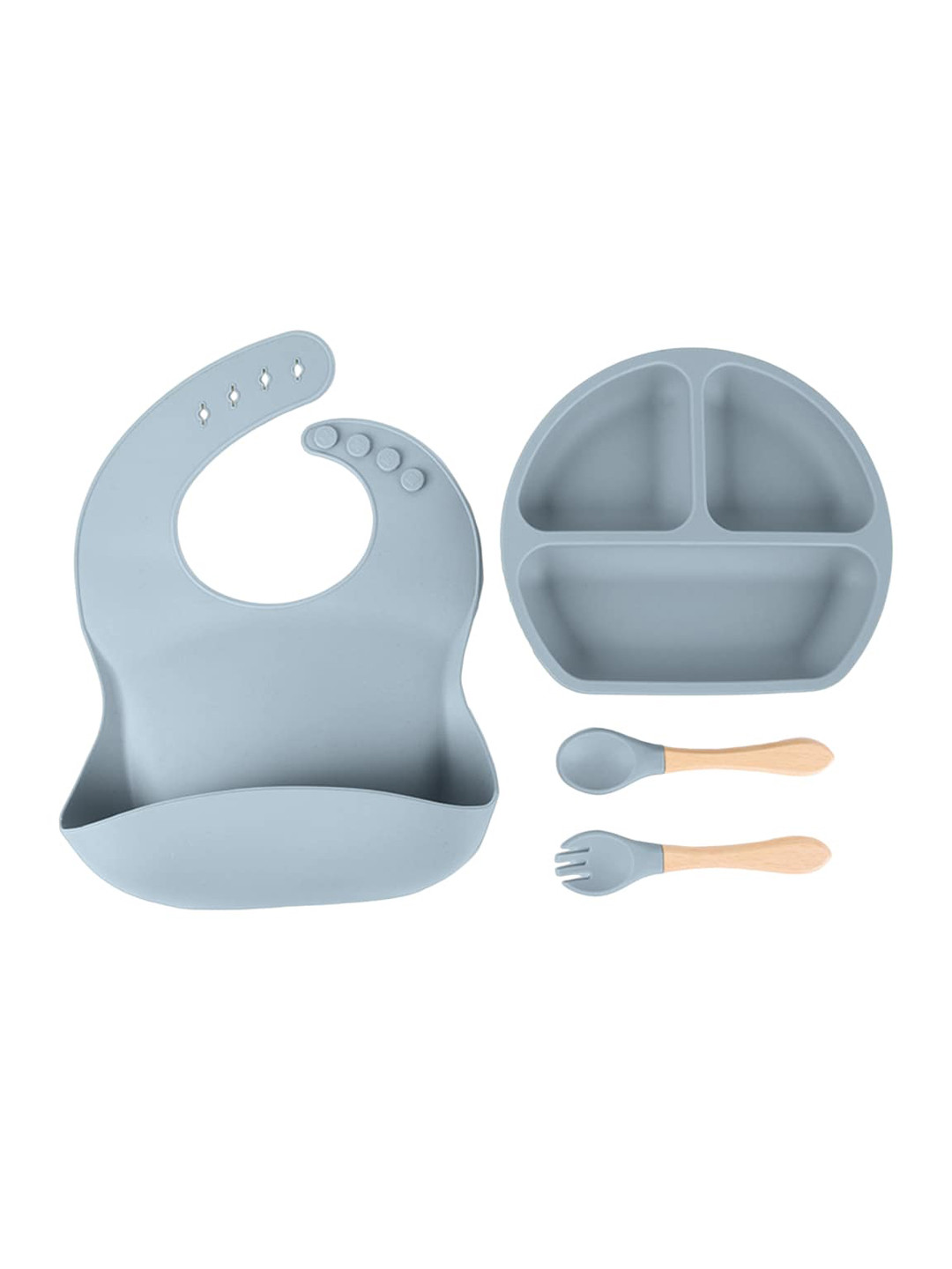Babymoon Grey 4Pieces Silicone Baby Feeding Dinner Set