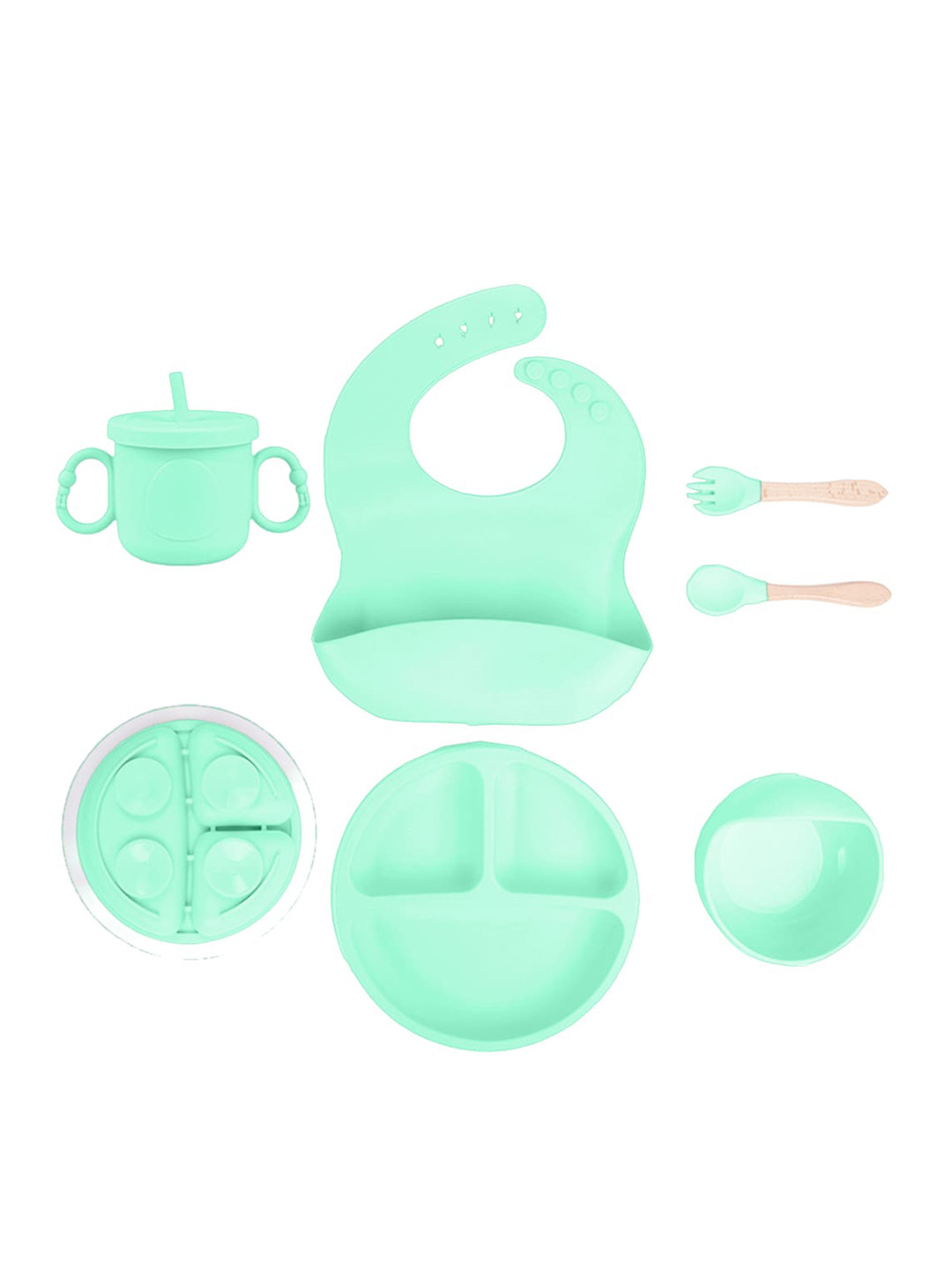 Babymoon Green 6Pieces Silicone Baby Feeding Dinner Set