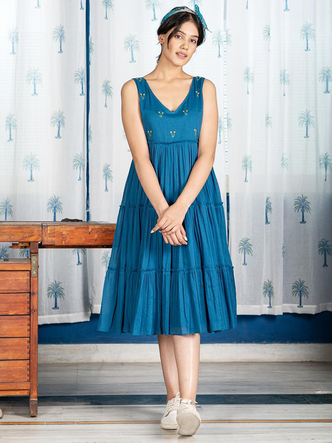 PIMU Floral Embroidered A-Line Dress