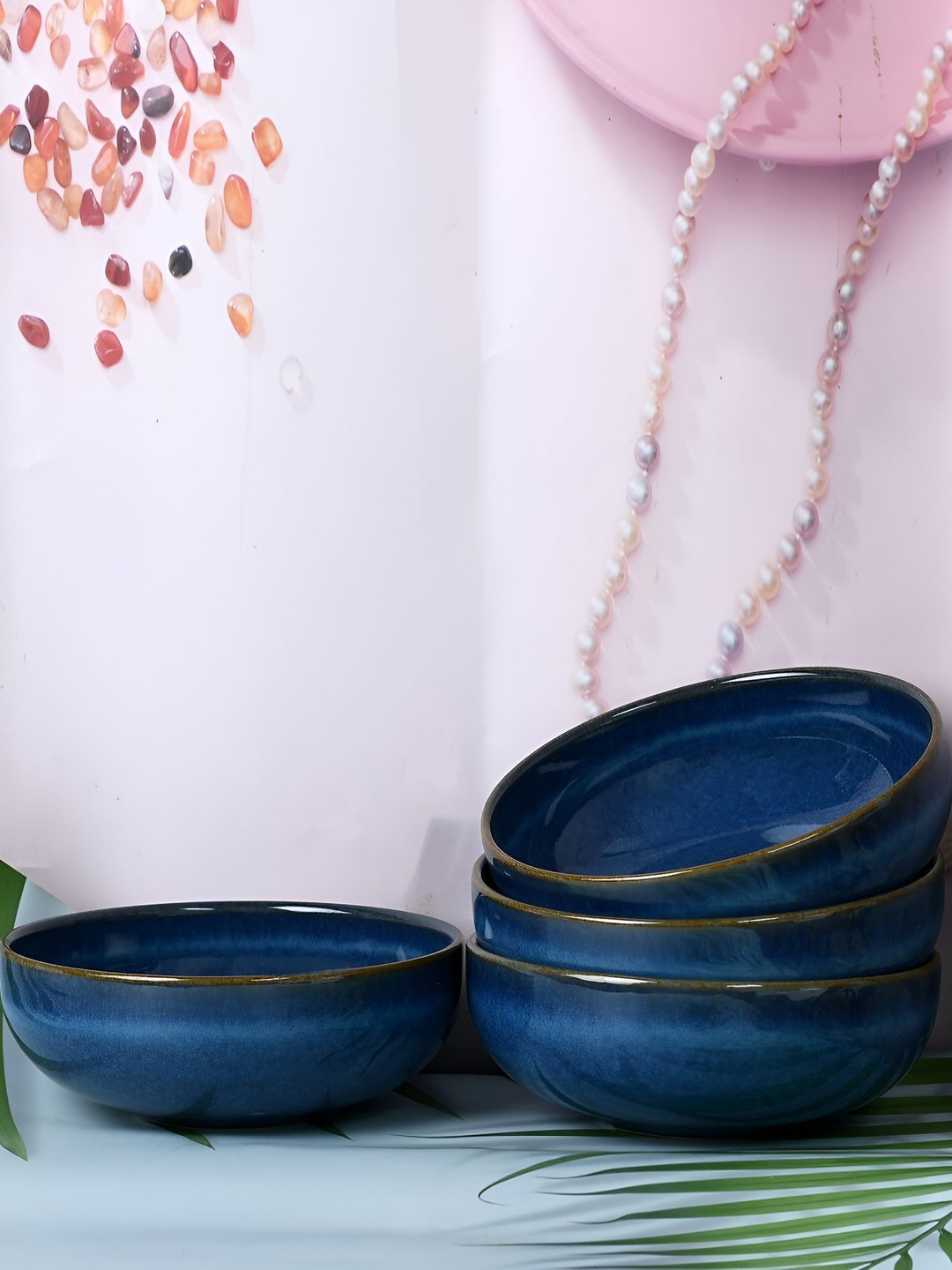 Mesa Blue 4 Pieces Stoneware Glossy Salad Bowl