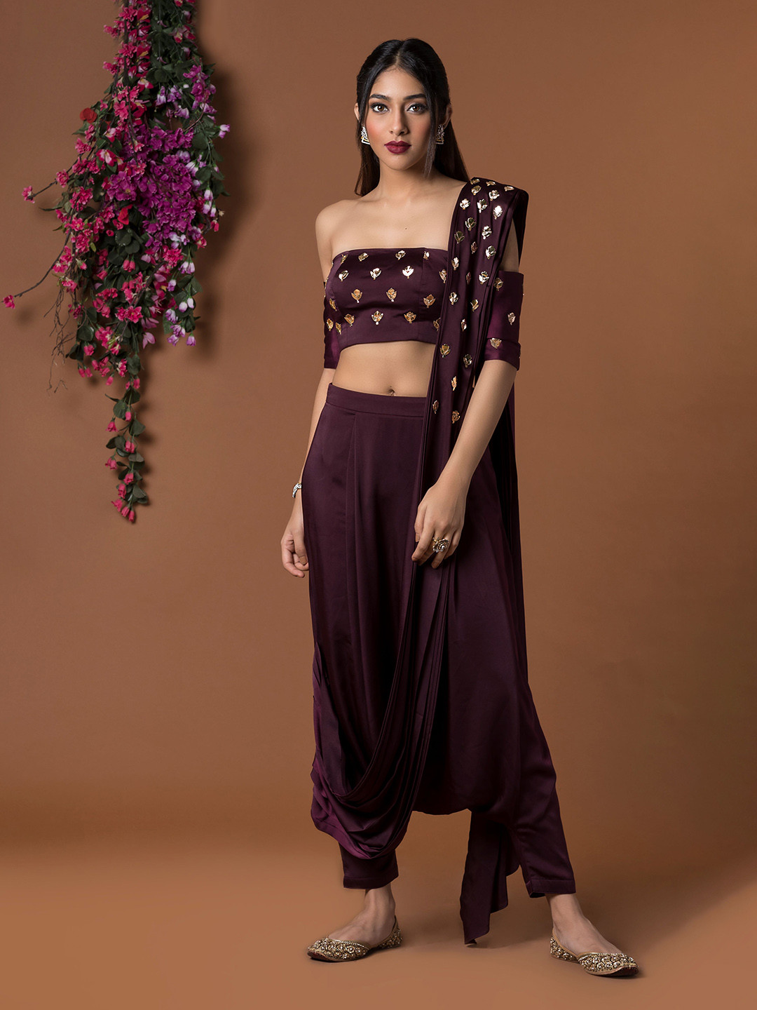 Mehak Murpana Embroidered Satin Dhoti Saree