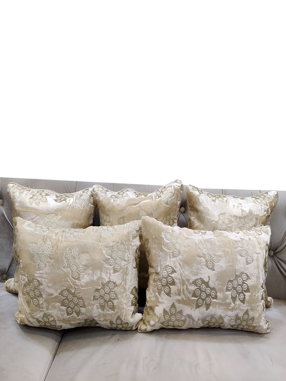 Good Vibes Floral Velvet Washable 5 Pcs Embellished Square Cushion Covers - 15.7 x 15.7 In