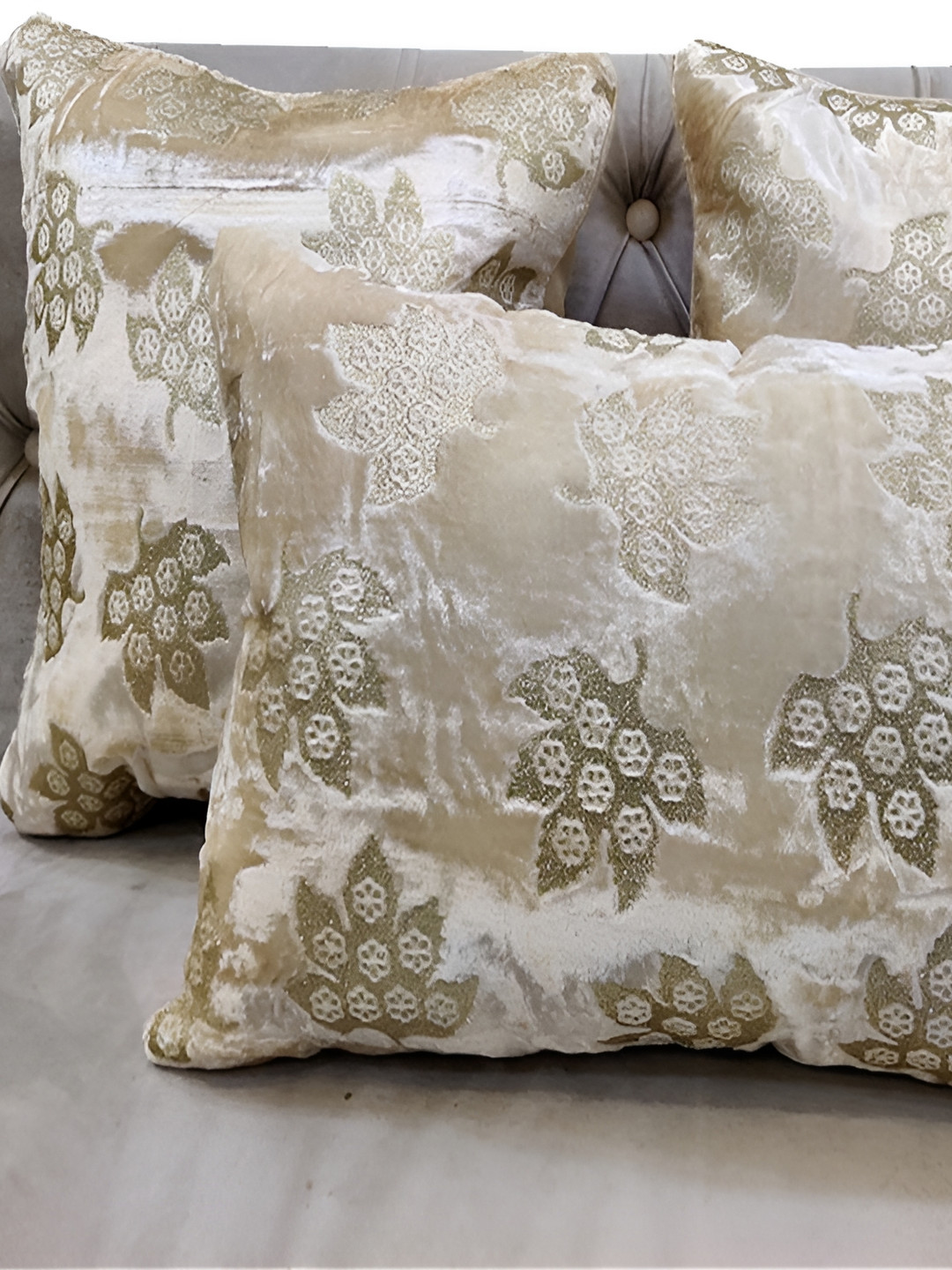 Good Vibes Floral Velvet Durable 3 Pcs Embellished Square Cushion Covers - 15.7 x 15.7 In