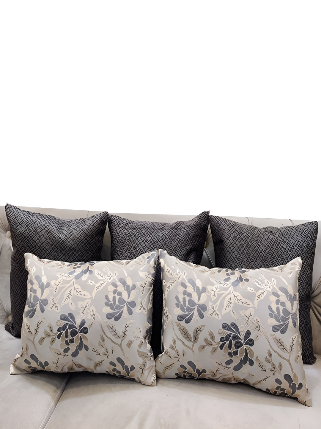 Good Vibes Grey Abstract Jacquard Durable 5 Piece Rectangle Cushion Covers -16x16In