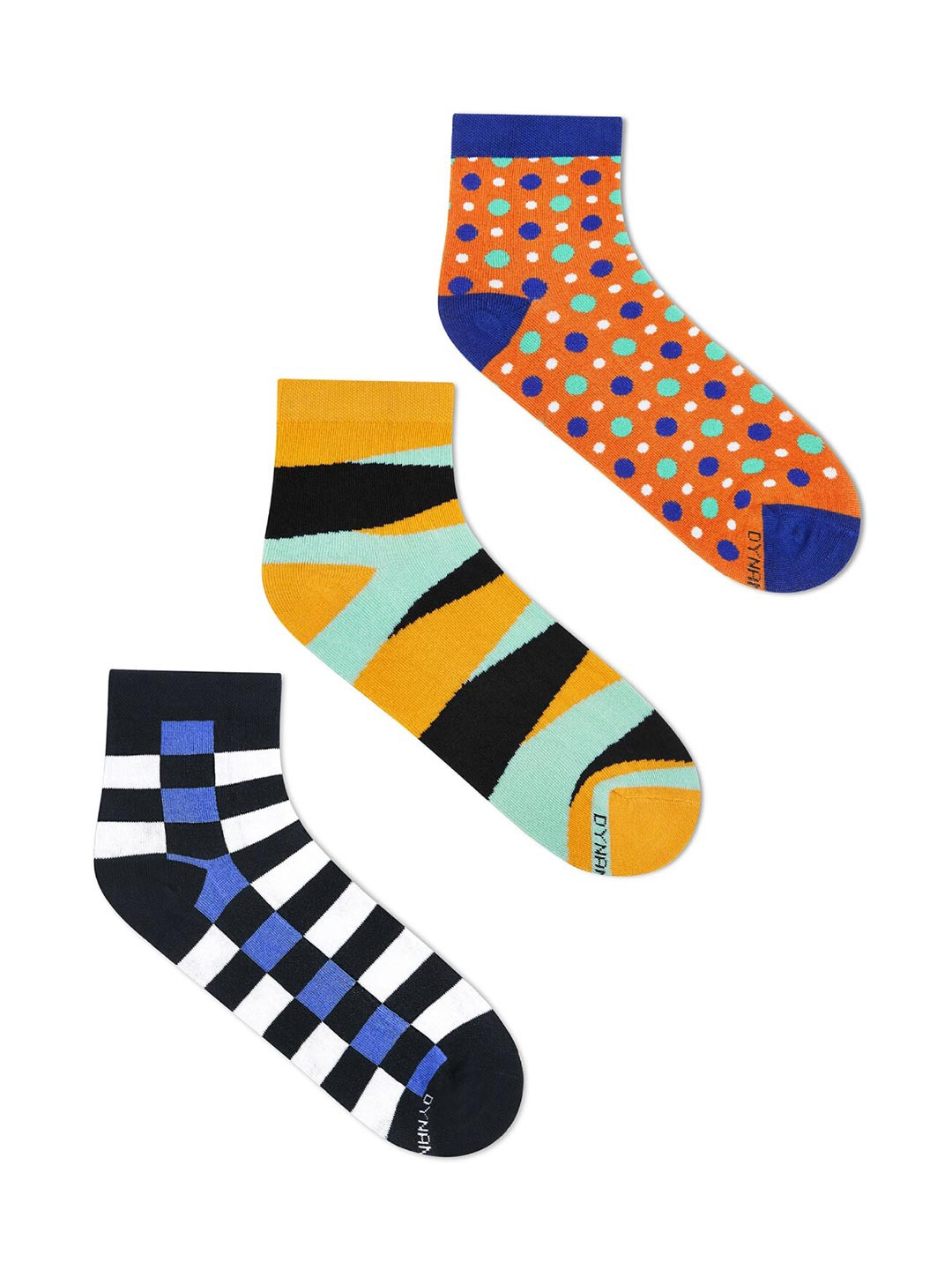 Dynamocks Unisex Pack of 3 Patterned Anti Mictobial Ankle Length Socks