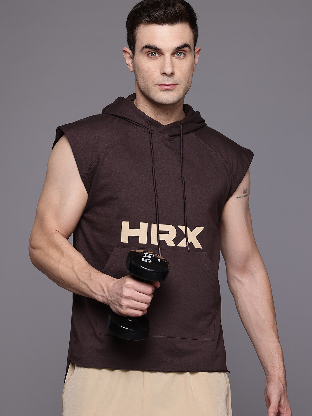 HRX by Hrithik Roshan Typography Print Raw Step-Hem Raglan Panel Hooded Sweatshirt