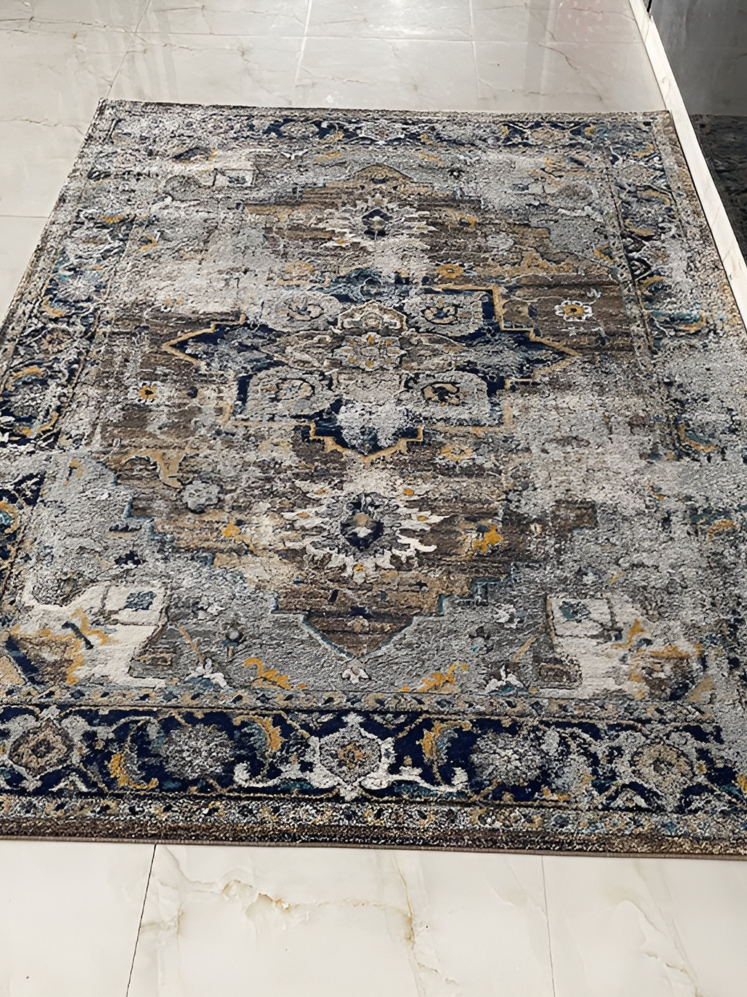 Safiya Carpet Grey Ethnic Motifs Water Resistant Carpets