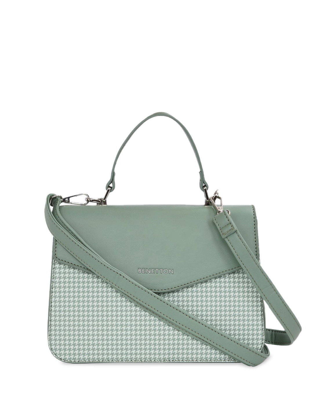United Colors of Benetton Checked PU Structured Satchel