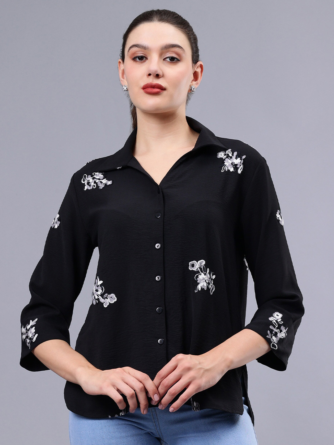 Albion By CnM Floral Printed Shirt Collar Cotton Shirt Style Top