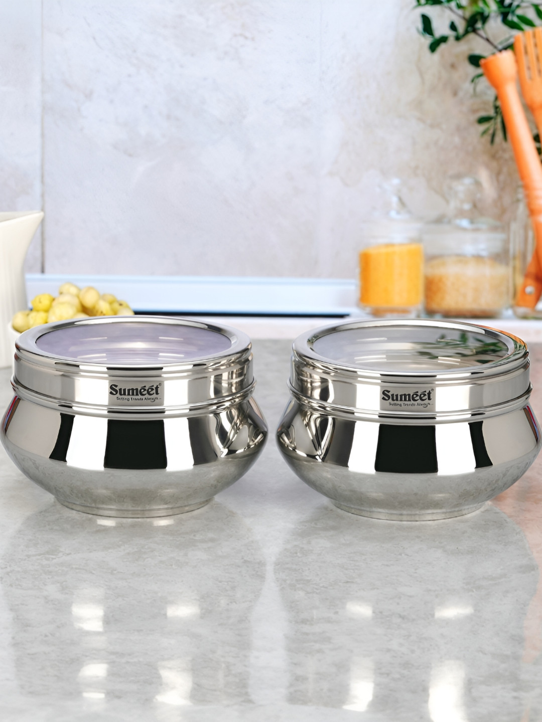 Sumeet Silver Stainless Steel Easy To Clean 2 Piece Magnetic Canister-1.4L
