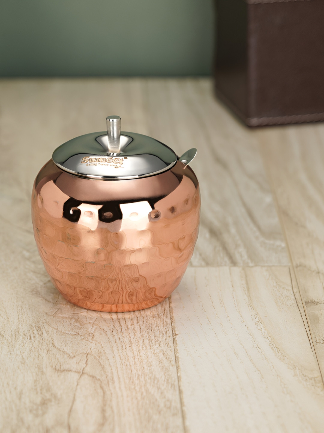 Sumeet Handcrafted Copper Stainless Steel Easy To Clean Flip Top Canister-320ml