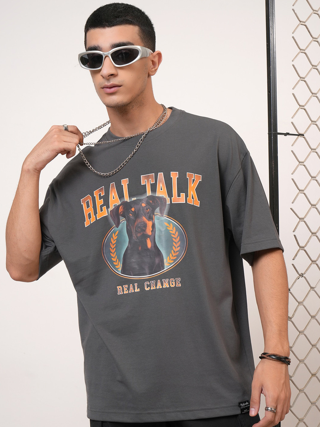 HIGHLANDER Typography Printed Drop-Shoulder Sleeves Oversized Half Sleeve T-shirt