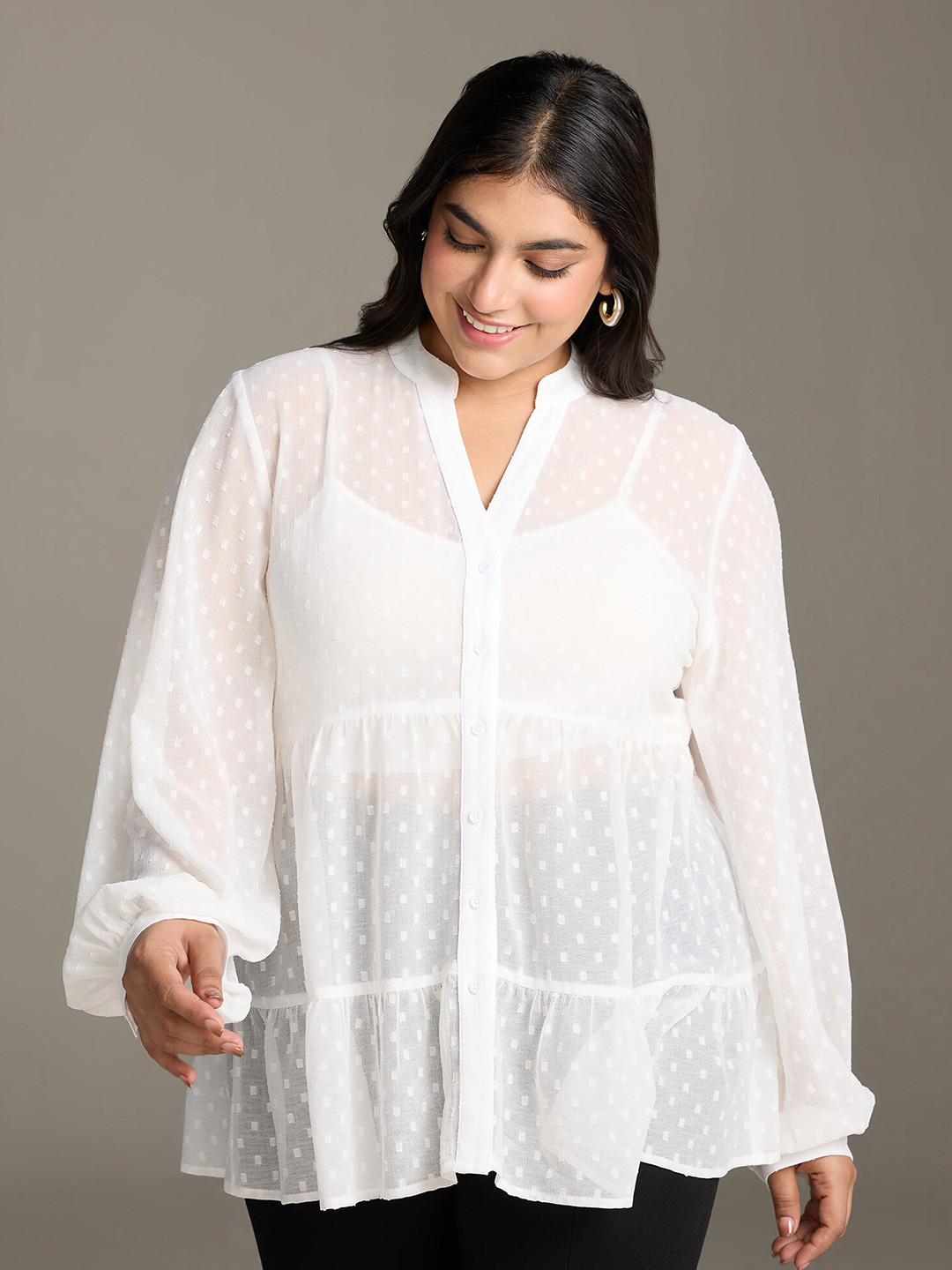 20Dresses Self Design Mandarin Collar Casual Shirt