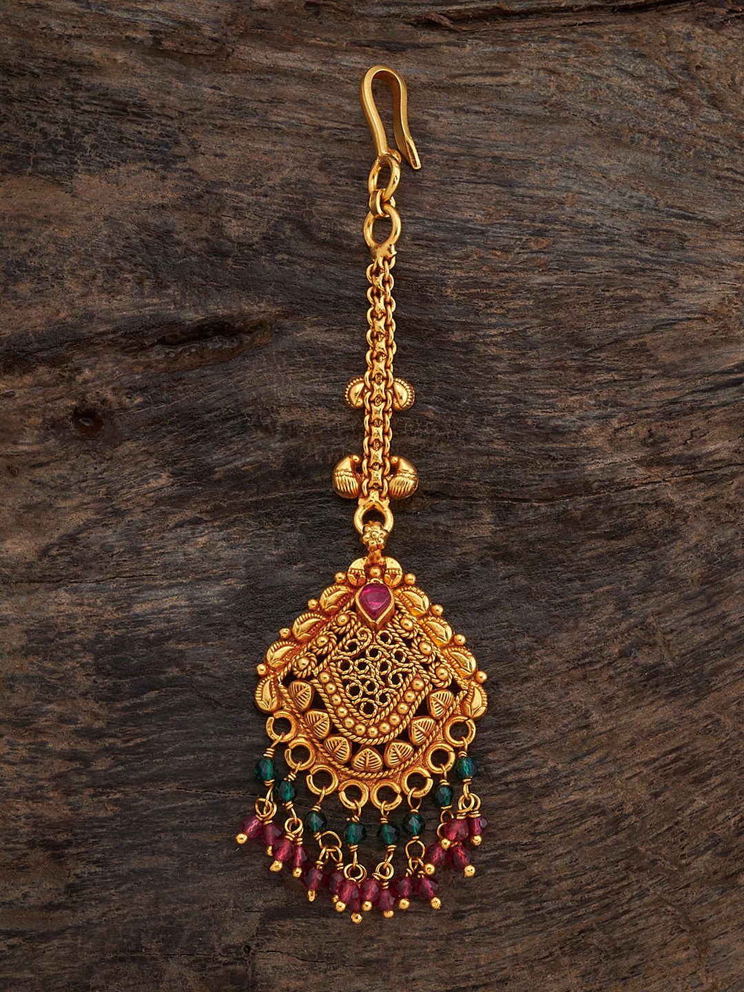 Kushal's Fashion Jewellery Embellished Bridal 925 Silver Gold-Plated Studded Maang Tikka