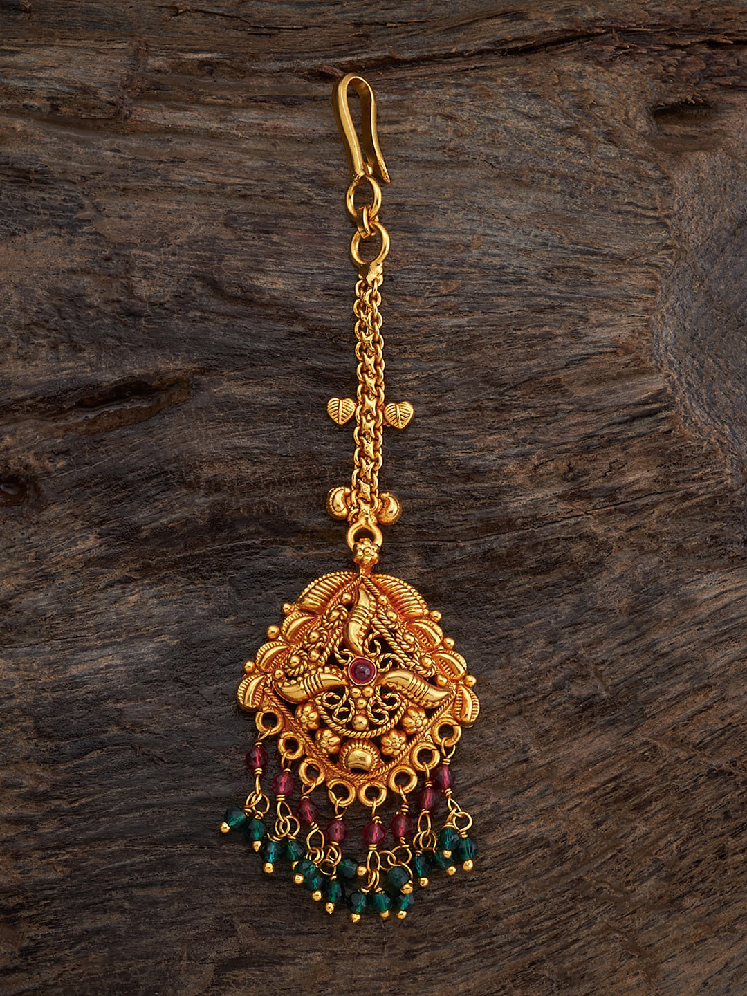 Kushal's Fashion Jewellery Embellished Bridal 925 Silver Gold-Plated Studded Maang Tikka