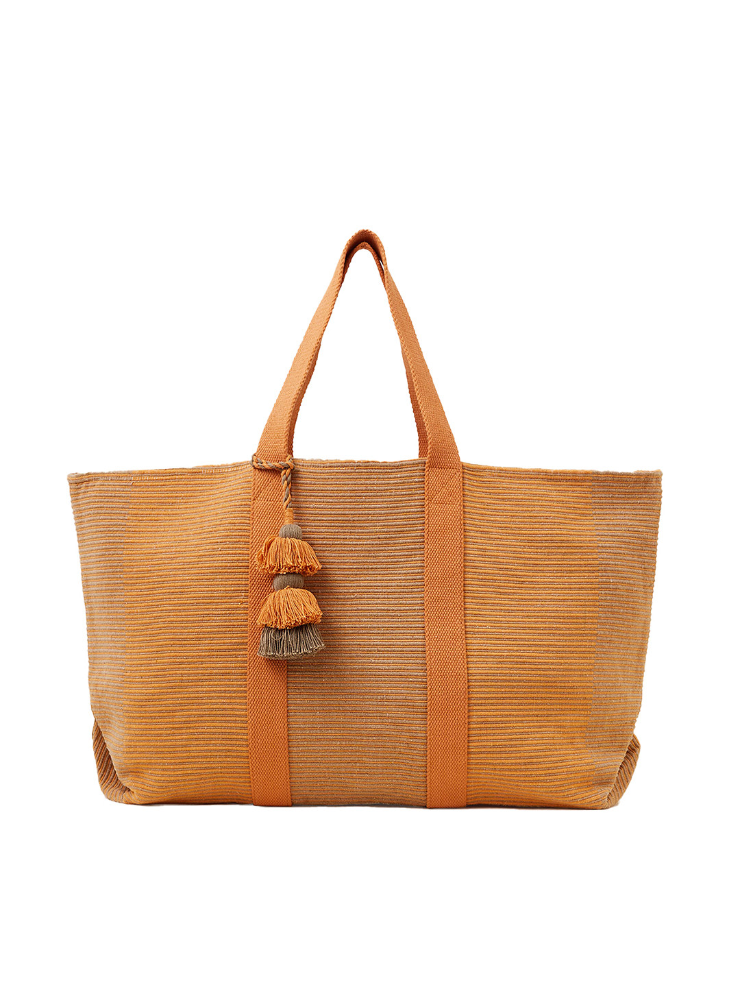 Accessorize Textured Oversized Shopper Cotton Tote Bag with Tasselled