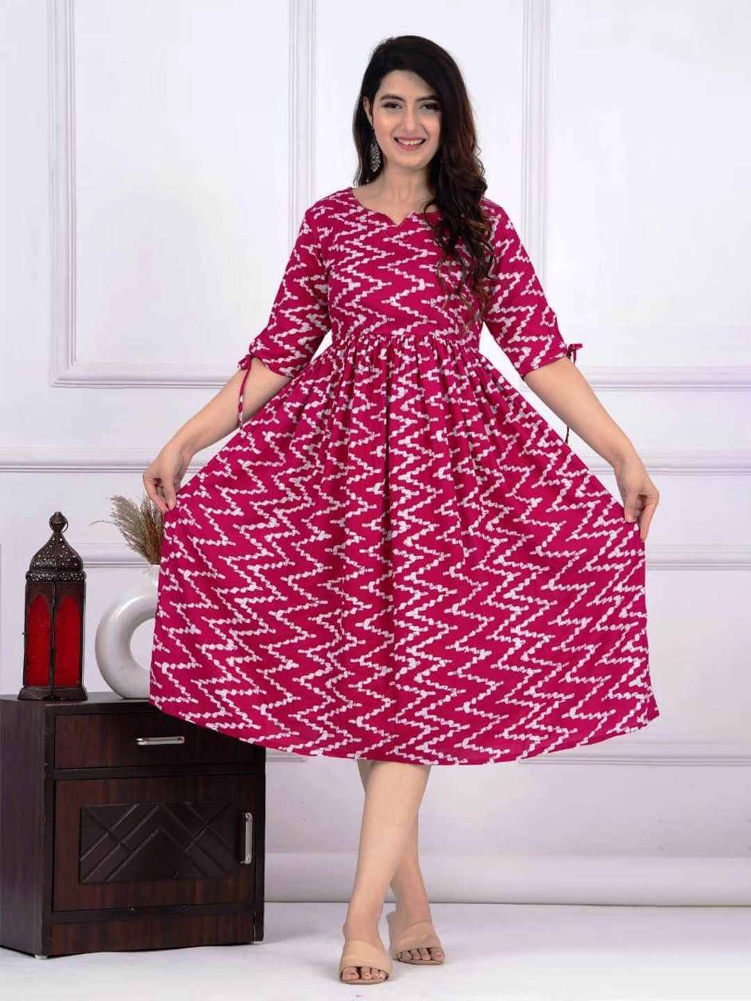 FCV Geometric Printed Fit & Flare Dress