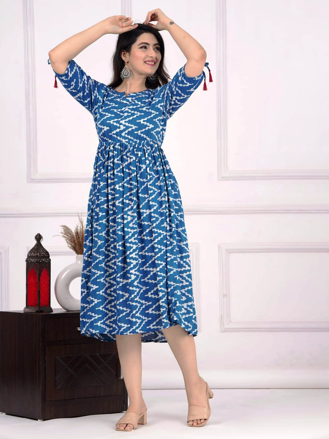 FCV Geometric Printed Fit & Flare Dress