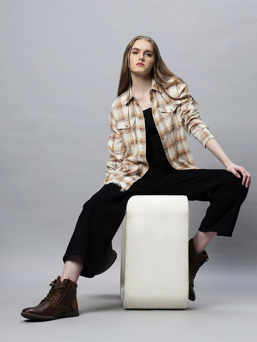 The Roadster Lifestyle Co Checked Pure Cotton Long Sleeved Shirt