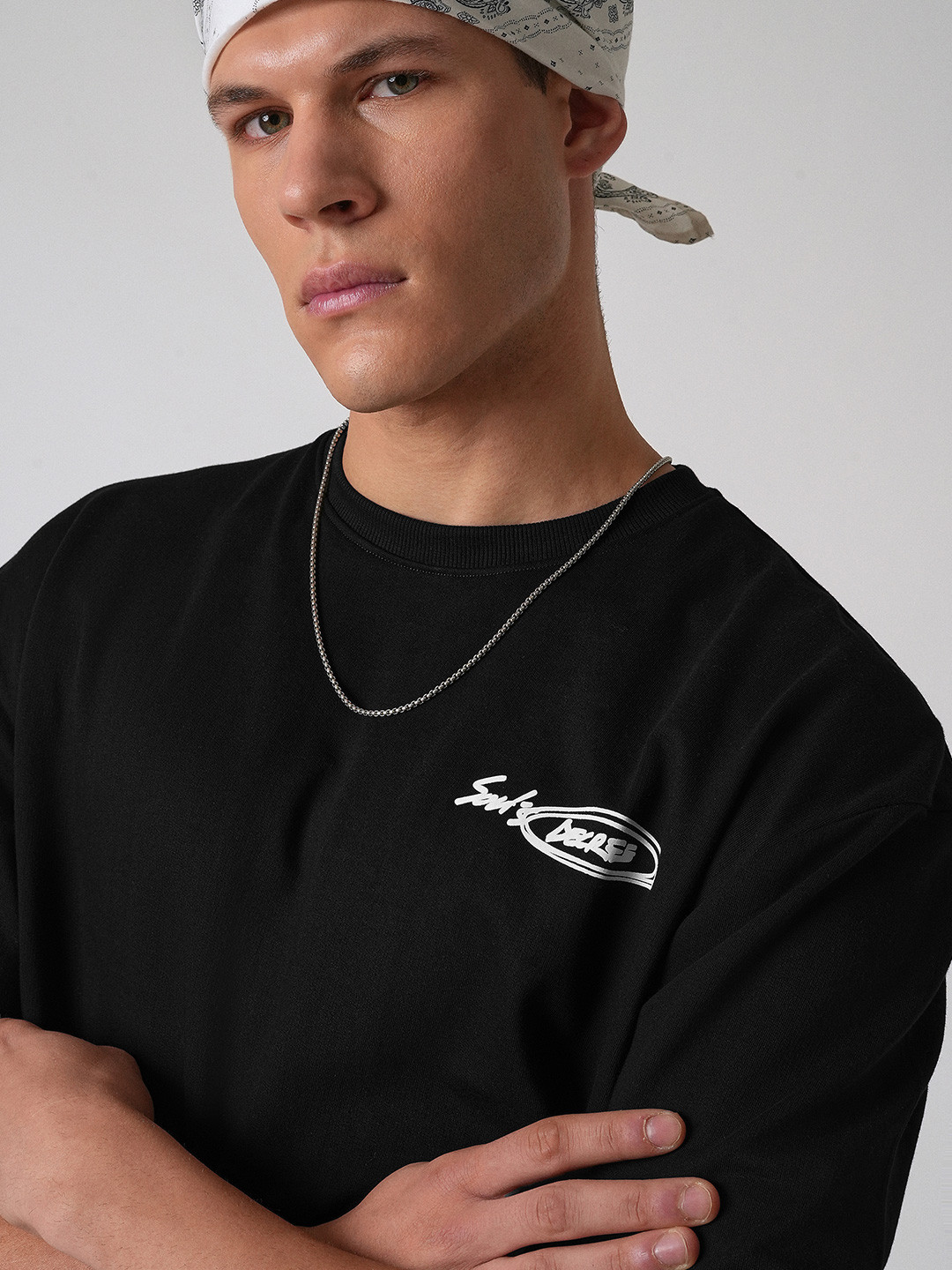 Banana Club Typography Printed Drop-Shoulder Sleeves Oversized T-shirt