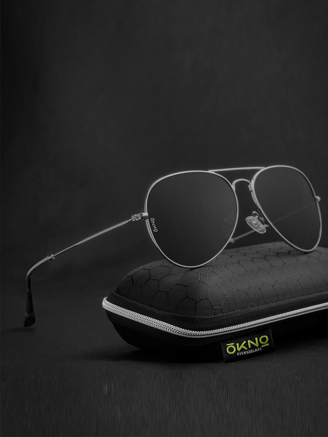 OKNO Polarised and UV Protected Lens Unisex Metal Black Aviator Sunglasses