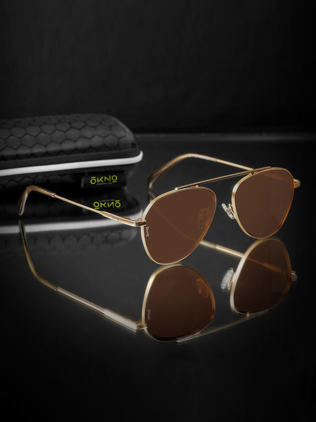 OKNO Polarised and UV Protected Lens Unisex Metal Brown Aviator Sunglasses
