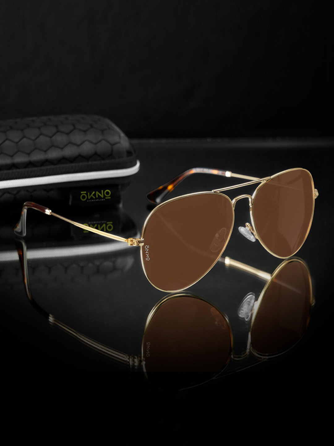 OKNO Polarised and UV Protected Lens Unisex Metal Brown Aviator Sunglasses