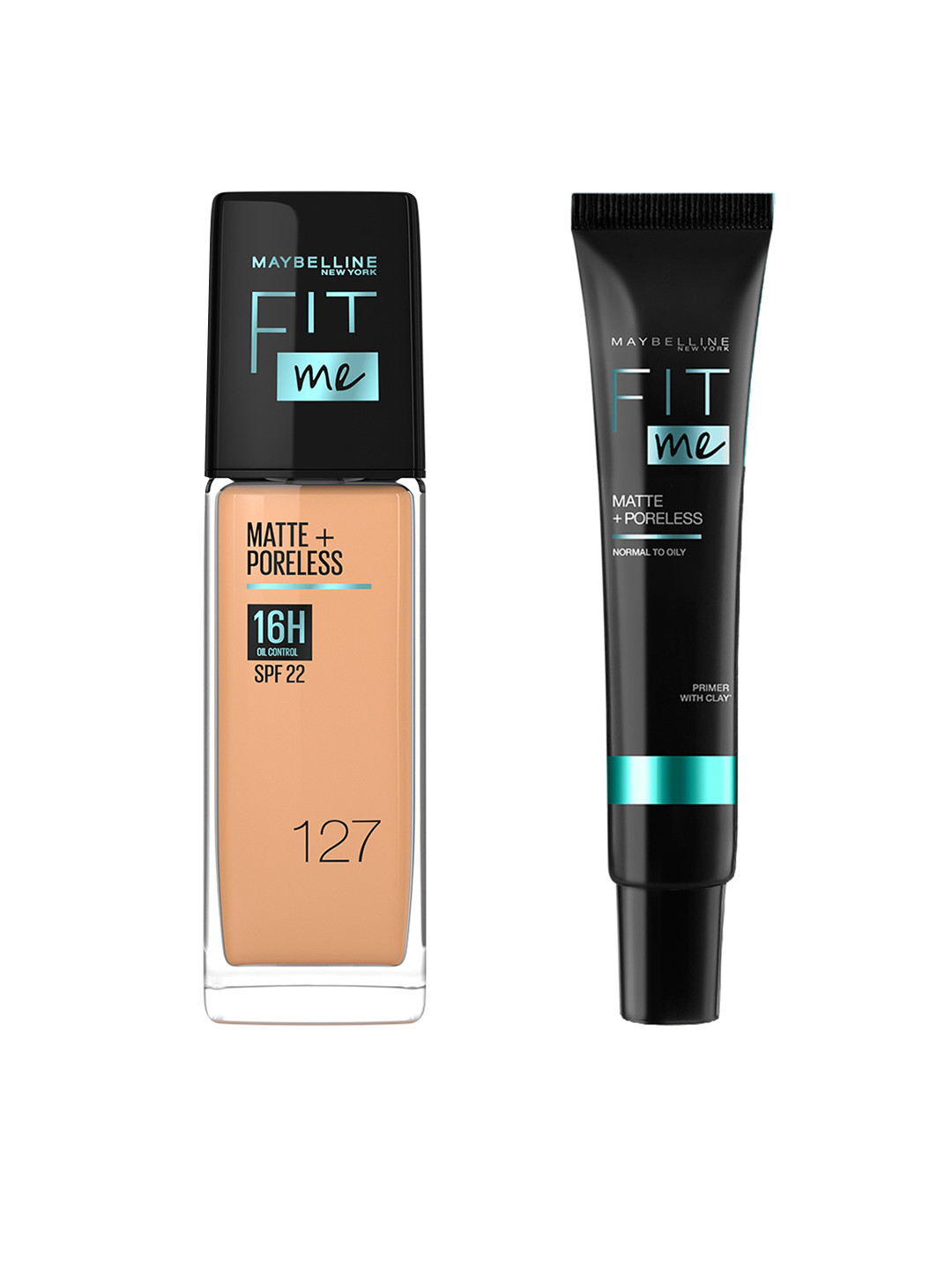 Maybelline Set of New York Fit me Primer Matte + Poreless + Liquid Foundation-127
