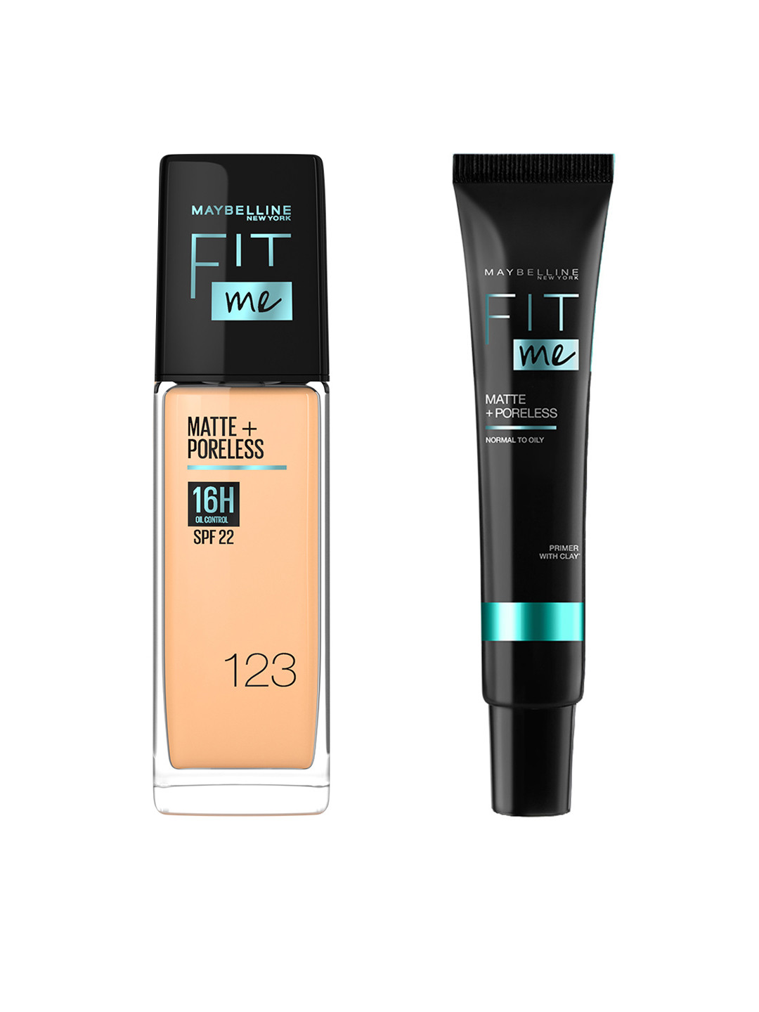 Maybelline Set of New York Fit me Primer Matte + Poreless + Liquid Foundation-123