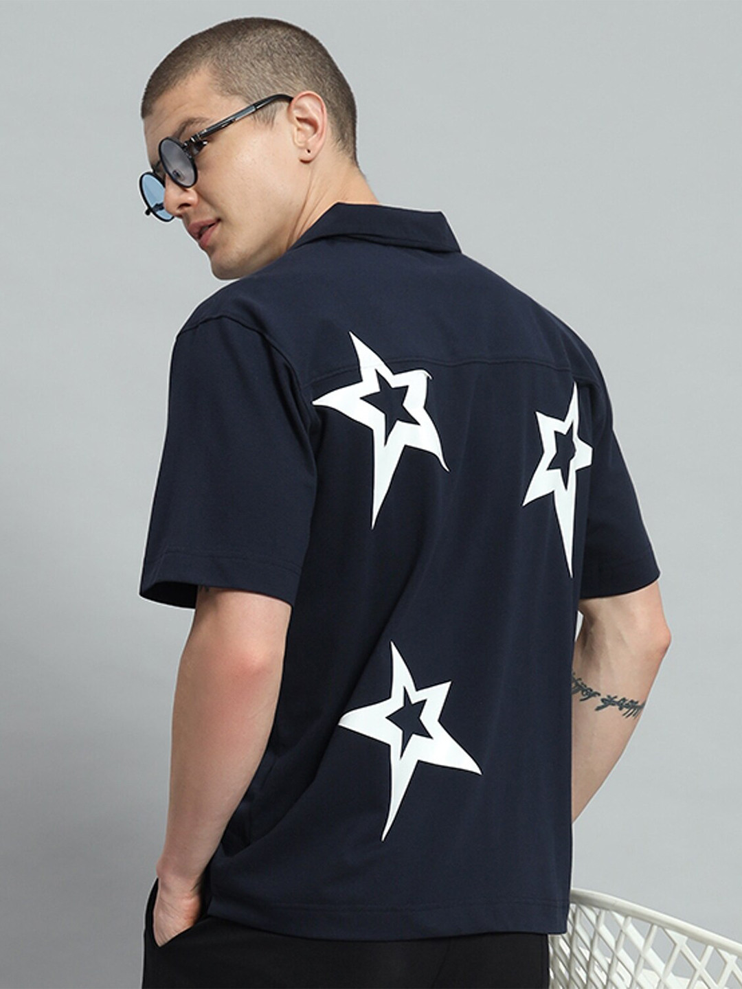 GRIFFEL Premium Graphic Printed Cuban Collar Cotton Casual Shirt