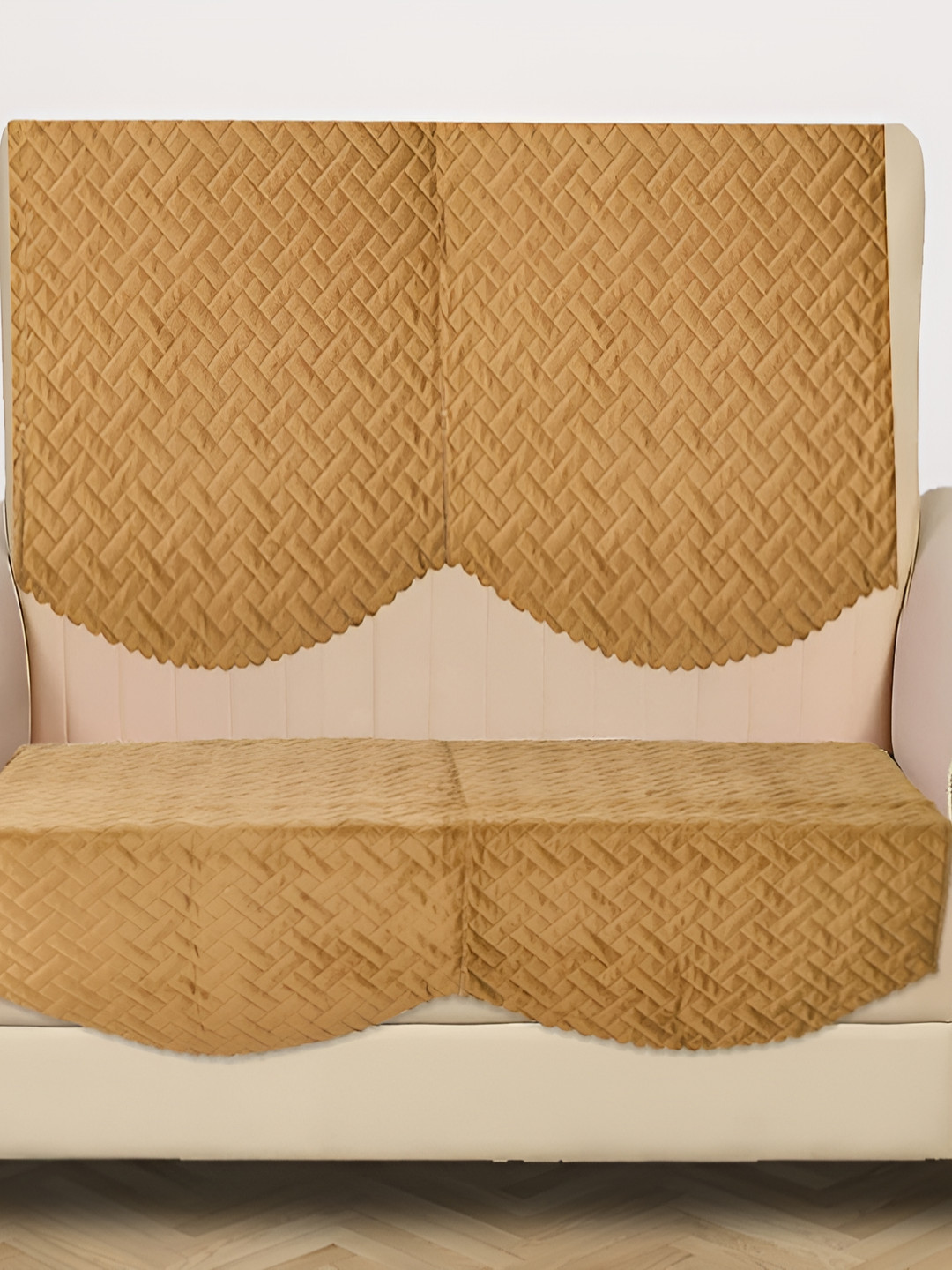 RRC Tan 4 Pieces Velvet 2 Seater Sofa Cover