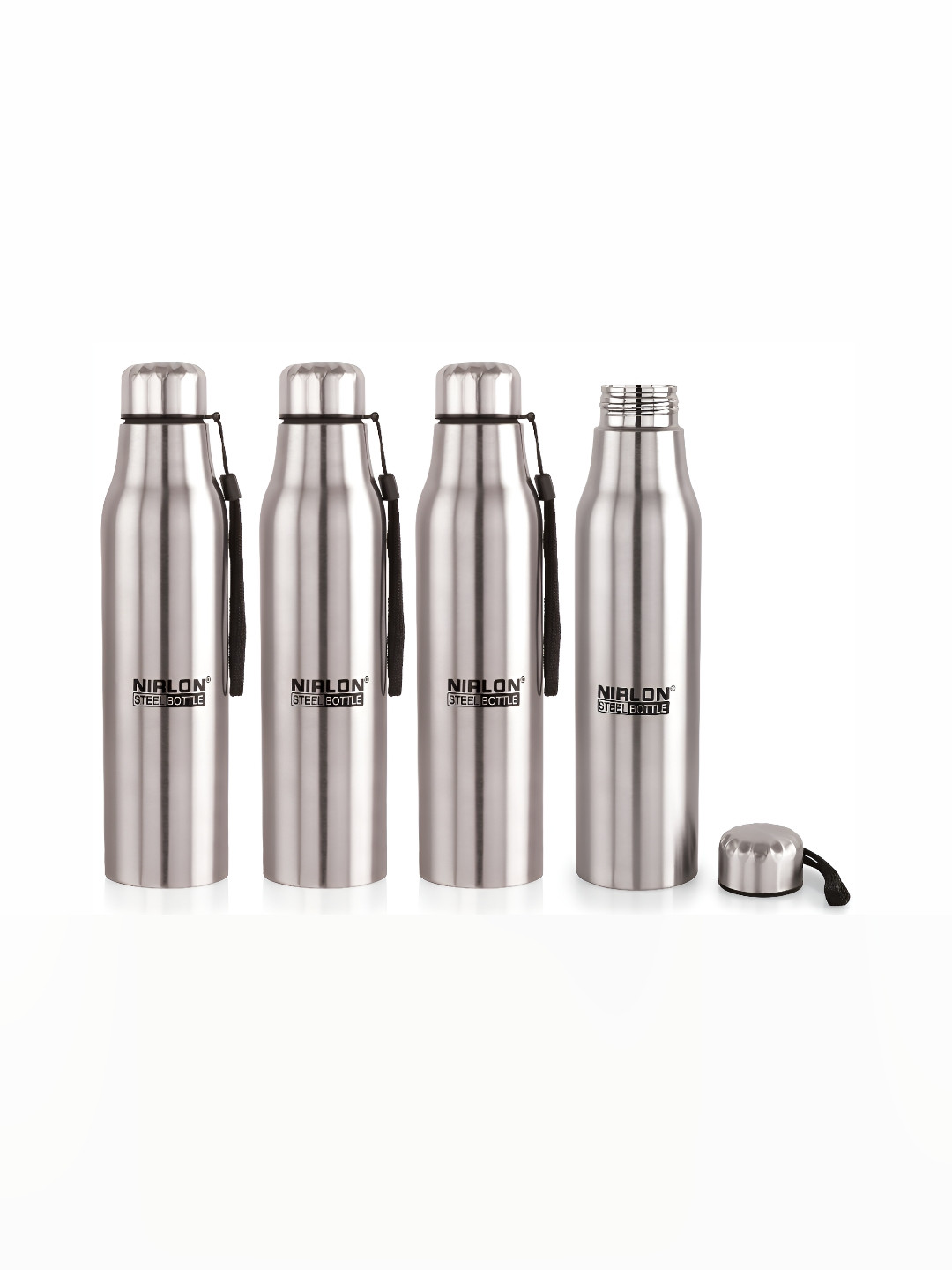 NIRLON Neo Silver Solid Stainless Steel Spill Proof 4 Piece Water Bottle - 650ml
