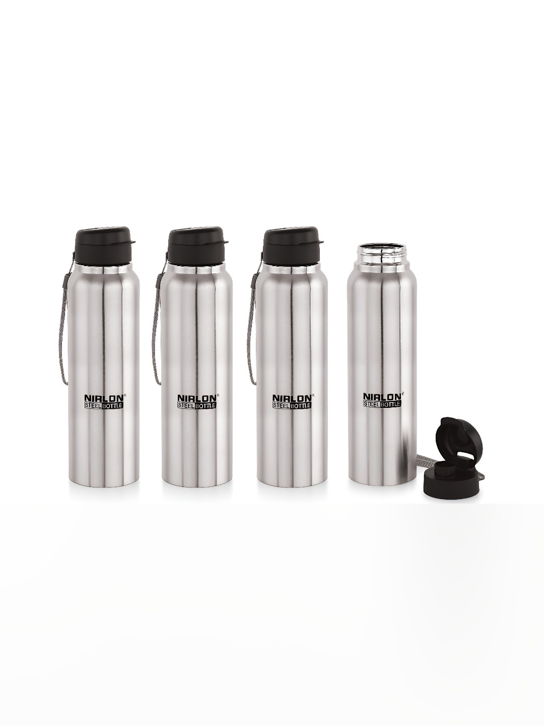 NIRLON Superb Flip Silver Stainless Steel Single Wall Vacuum 4 Piece Sipper - 1L