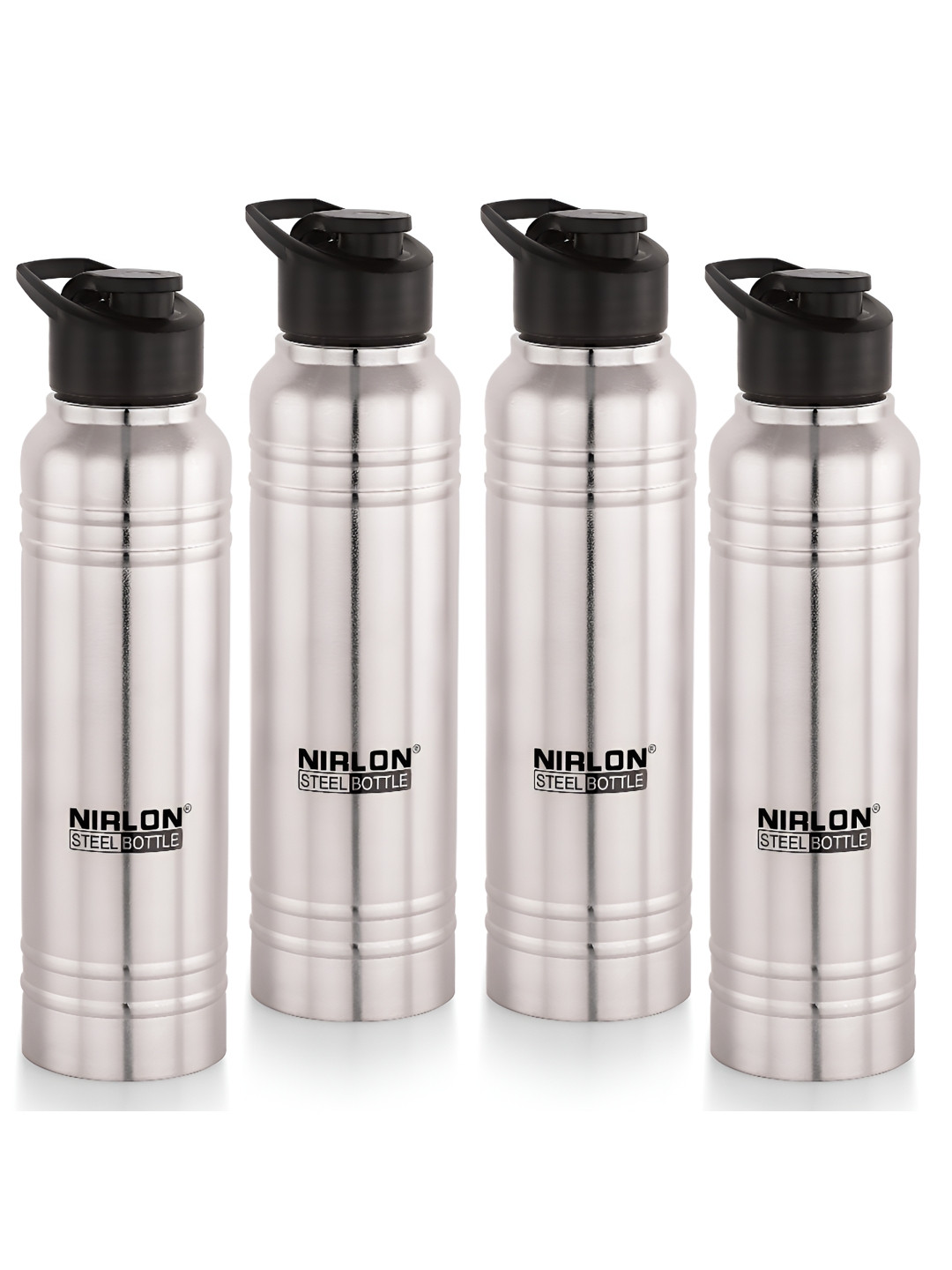 NIRLON Polo Sport Flip Silver Solid Stainless Steel Spill Proof 4 Piece Water Bottle - 1L
