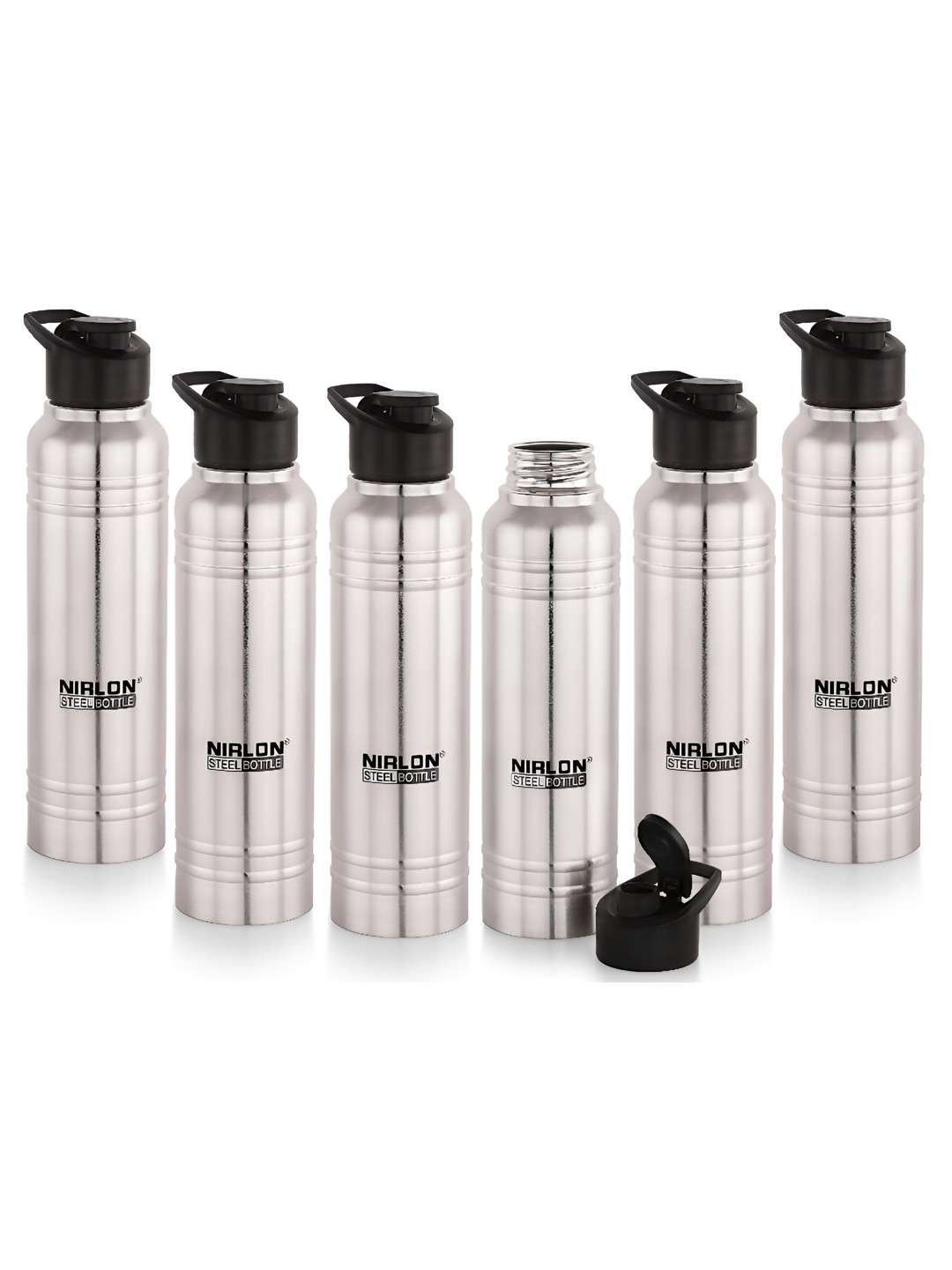 NIRLON Polo Sport Silver Stainless Steel Spill Proof 6 Piece Water Bottle - 1L