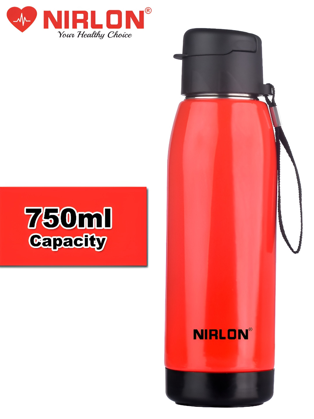 NIRLON Electro Red Stainless Steel Spill Proof 4 Piece Water Bottle - 750ml