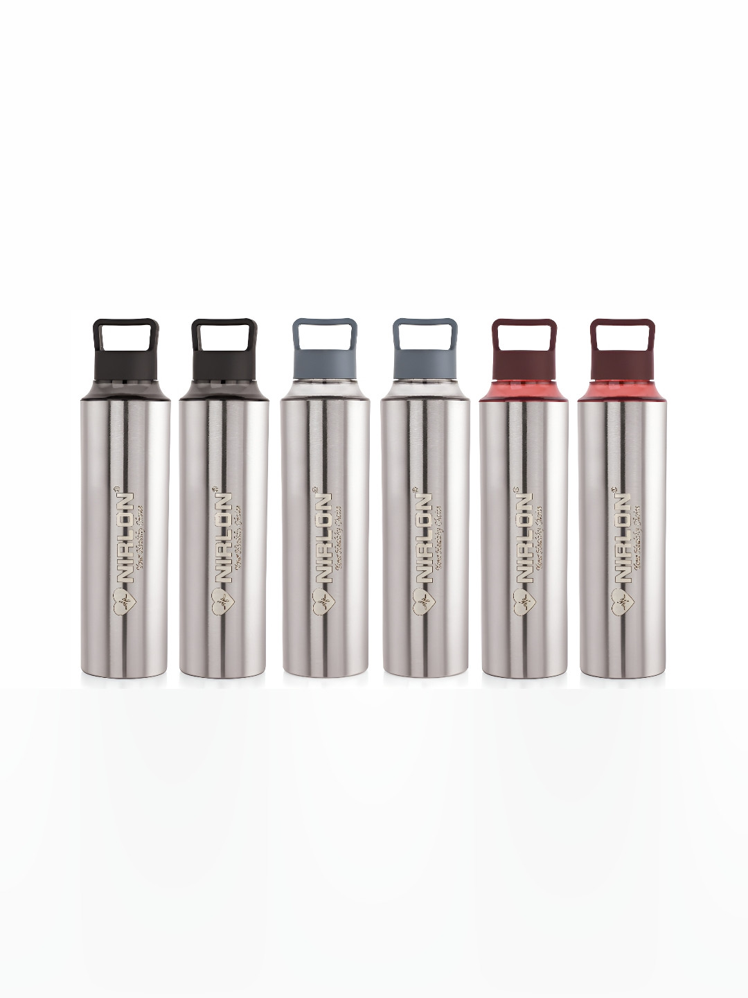 NIRLON Eco Pur Silver Stainless Steel Single Wall Vacuum 6 Piece Water Bottle - 900ml