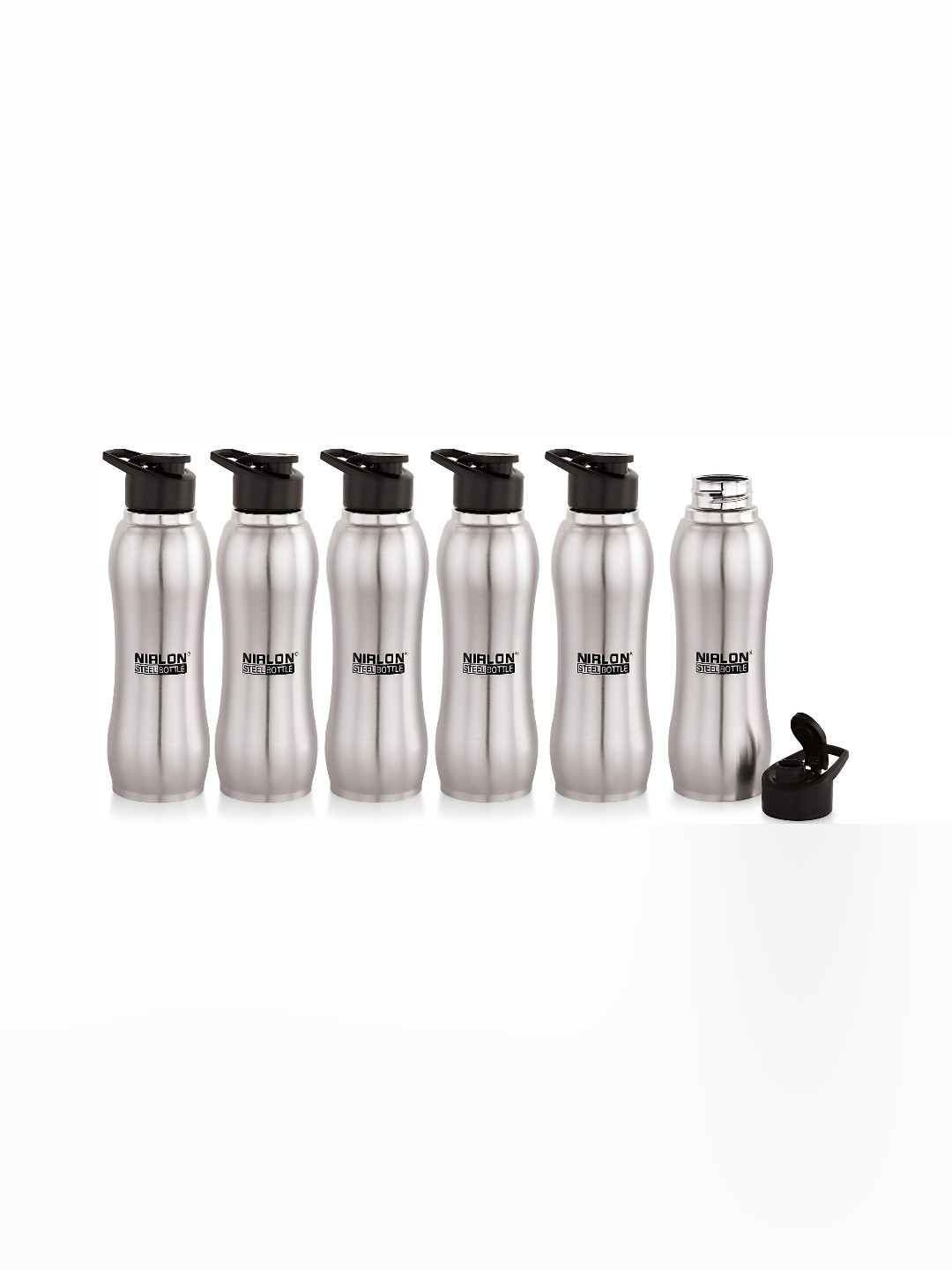 NIRLON Aqua Flip Solid Stainless Steel Single Wall Vacuum 6 Pcs Water Bottle - 750ml