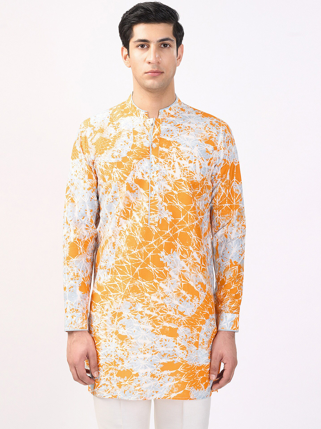 Rohit Gandhi + Rahul Khanna Geometric Printed Mandarin Collar Cotton Kurta
