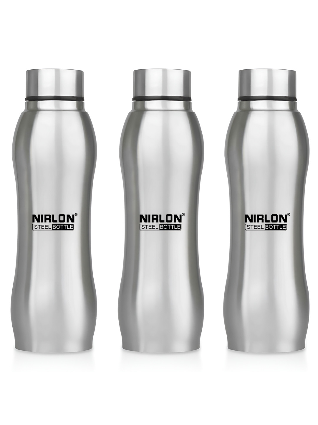 NIRLON Ozone Silver Solid Stainless Steel BPA Free 3 Piece Water Bottle - 1L