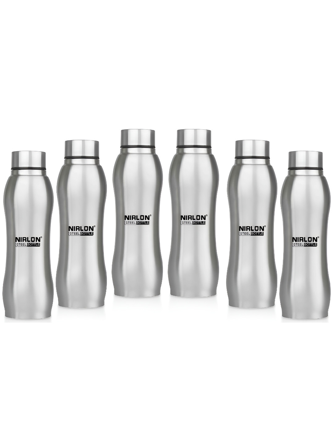 NIRLON Ozone Silver Stainless Steel Single Wall Vacuum 6 Piece Water Bottle - 1L