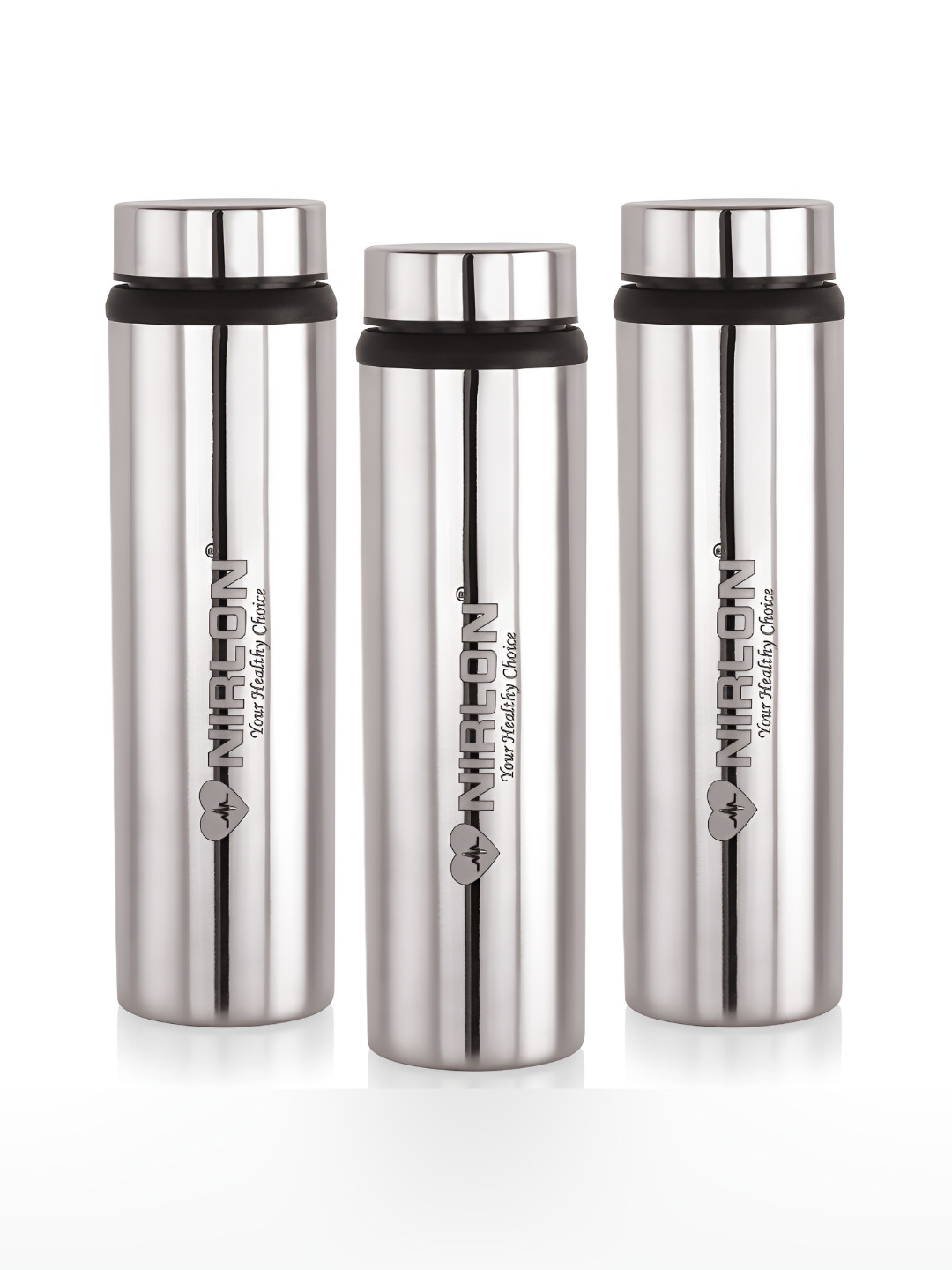 NIRLON Eco Lite Silver-Toned 3 Pieces Stainless Steel Water Bottles 900 ml Each