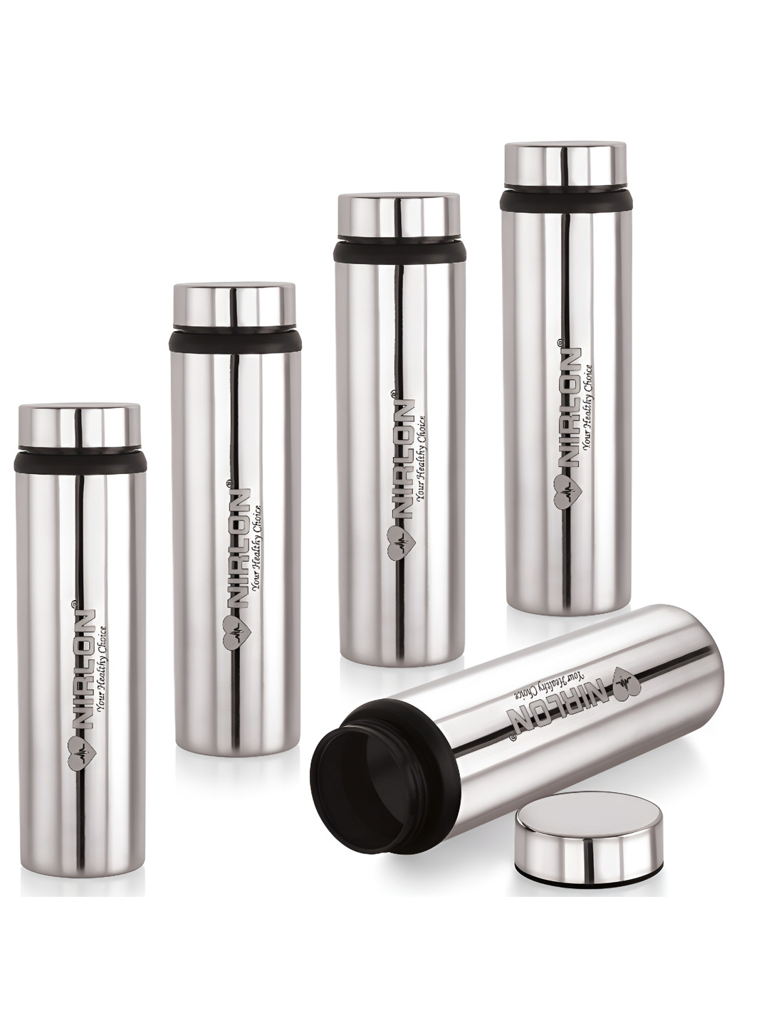 NIRLON Silver-Toned 5 Pieces Stainless Steel Water Bottle 1 Ltr
