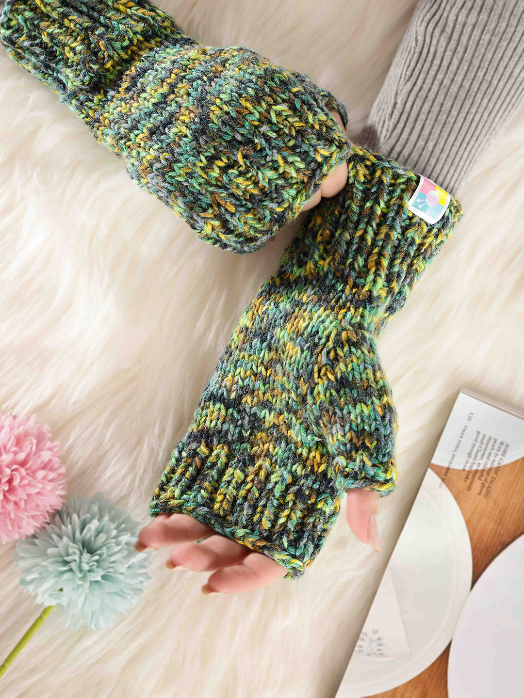 Magic Needles Women Fingerless Acrylic Mittens