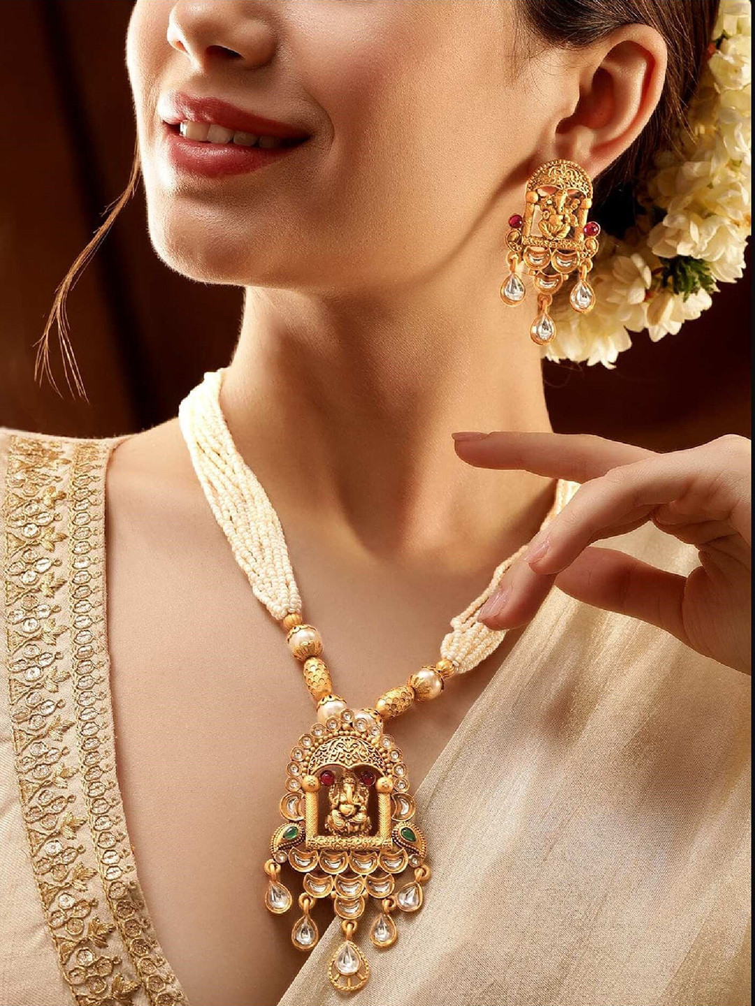 Mansiyaorange Gold Plated & Ganesha Charm Jewellery Set