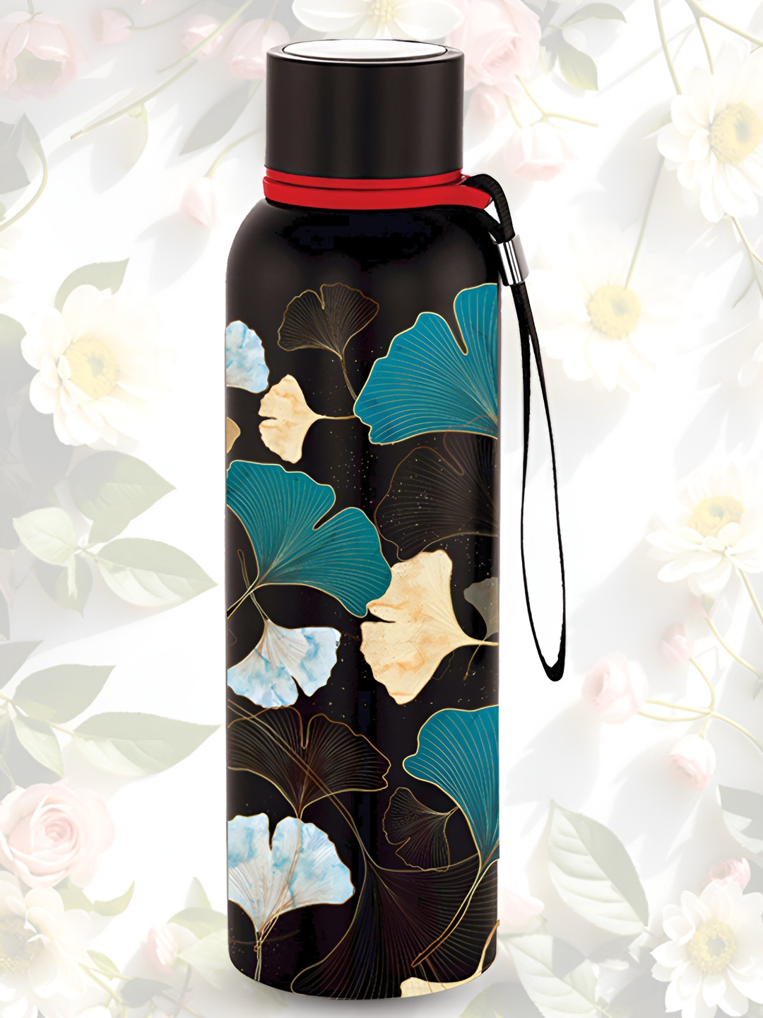 NIRLON Leo Fossil Black Floral Stainless Steel BPA Free Flask - 1L