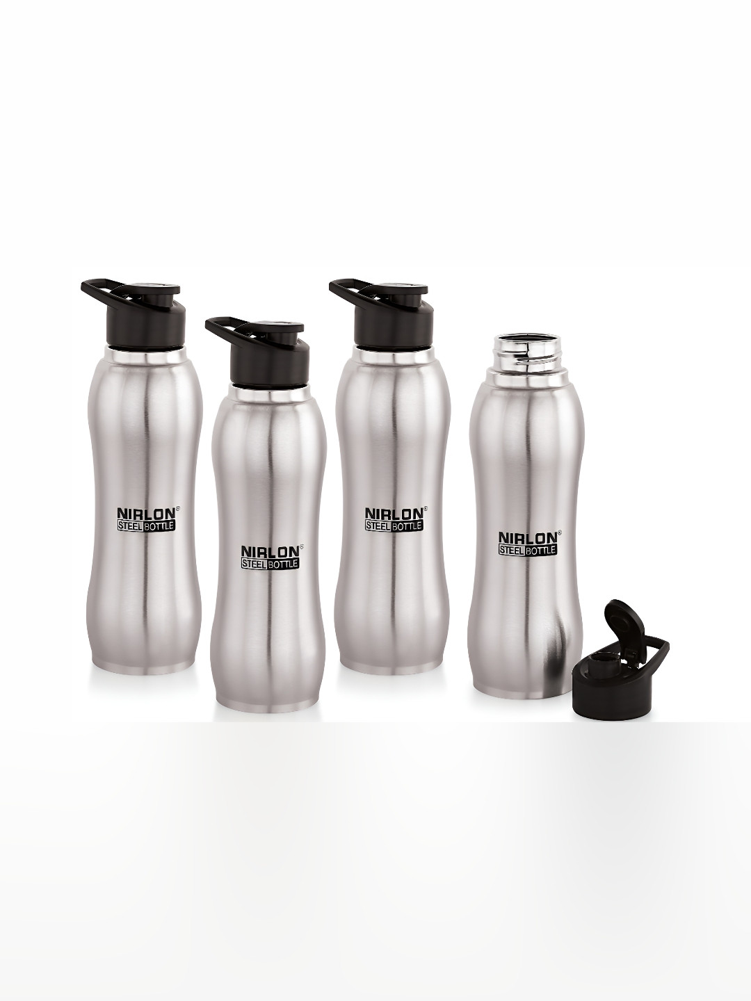 NIRLON Aqua Flip Silver Stainless Steel BPA Free 4 Piece Water Bottle - 750ml