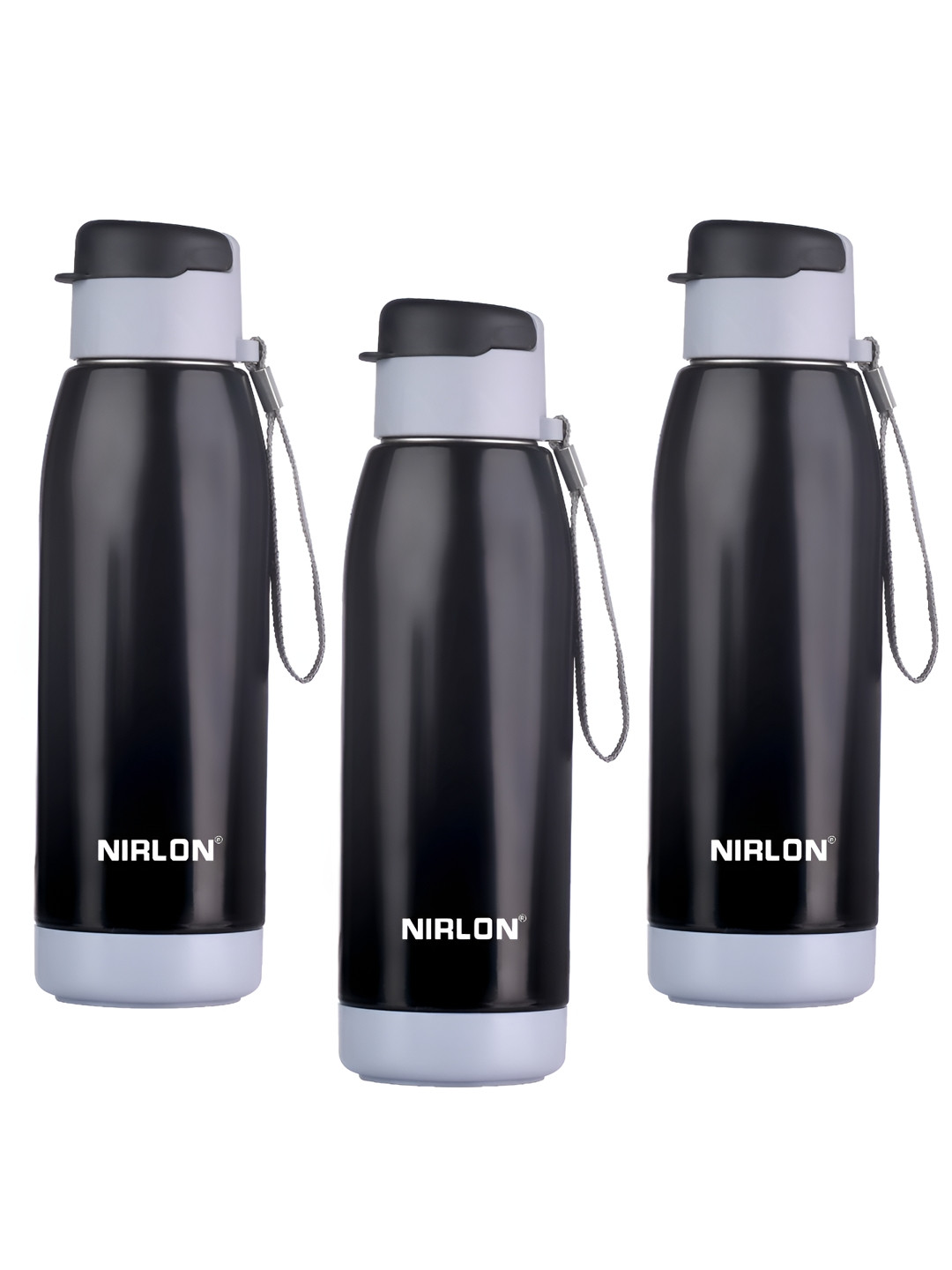 NIRLON Electro Black Stainless Steel Spill Proof 3 Piece Water Bottle - 750ml